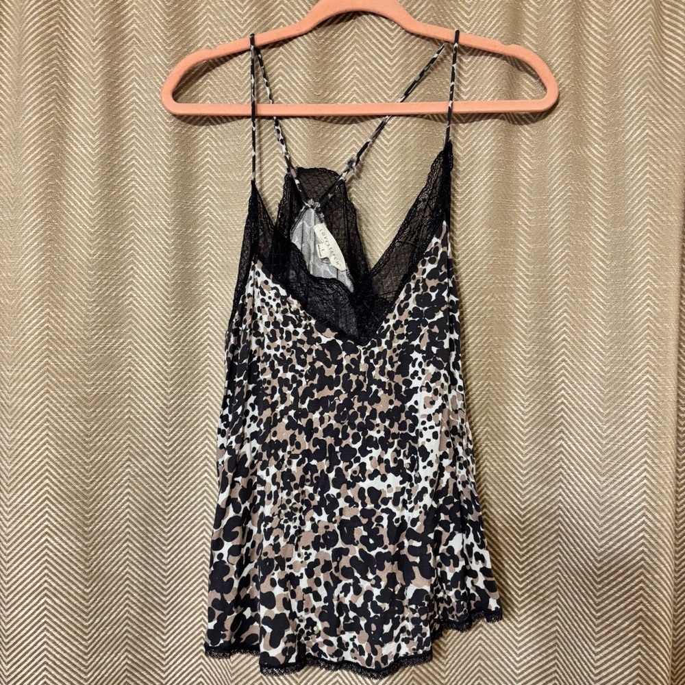 Love Stitch Gray & Tan Lace Camisole, Polka Dots, Relaxed Fit, Size Large